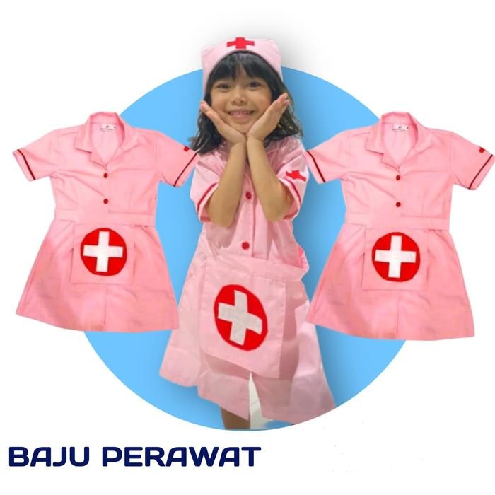 Baju perawat warna pink Kostum profesi perawat anak perempuan pink