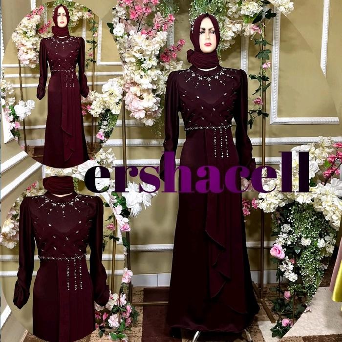 Pilihan- Gaun Pesta Terbaru Naureen - Model Rok Duyung Ceruty Dengan Ikat Pinggang, Tersedia