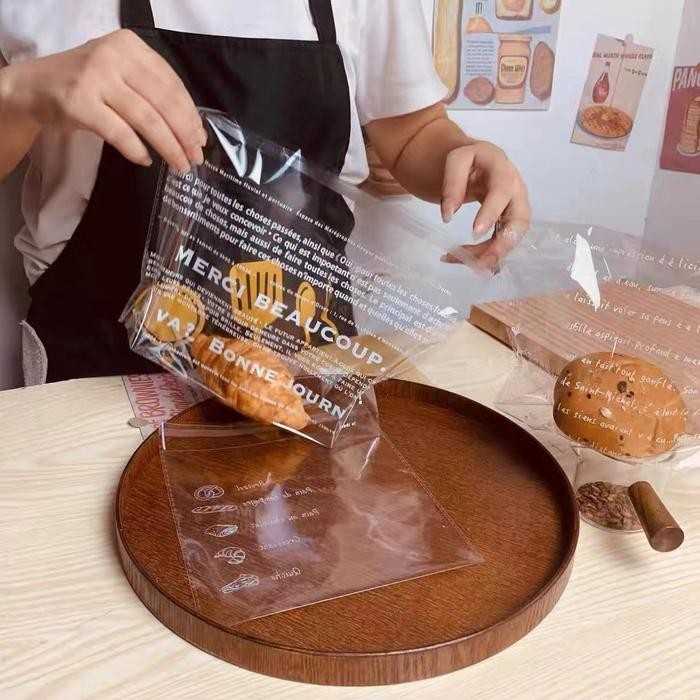 Plastik Opp Jumbo Roti Manis Baguette Motif Tebal Plastik Opp + Lem 100Pcs