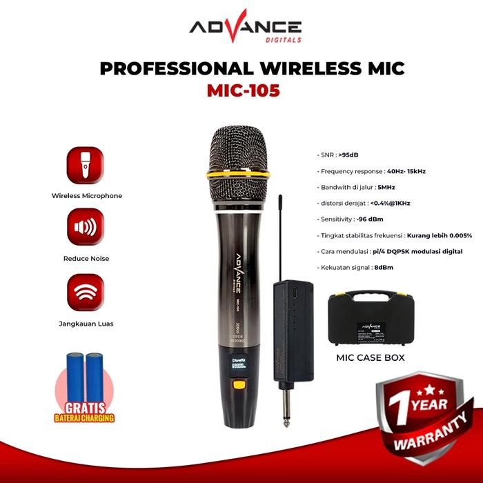 Ready Ready+Bisa CODAdvance MIC105 Mic Wireless Microphone Mic Single Batrei dapat di Charger Batrei