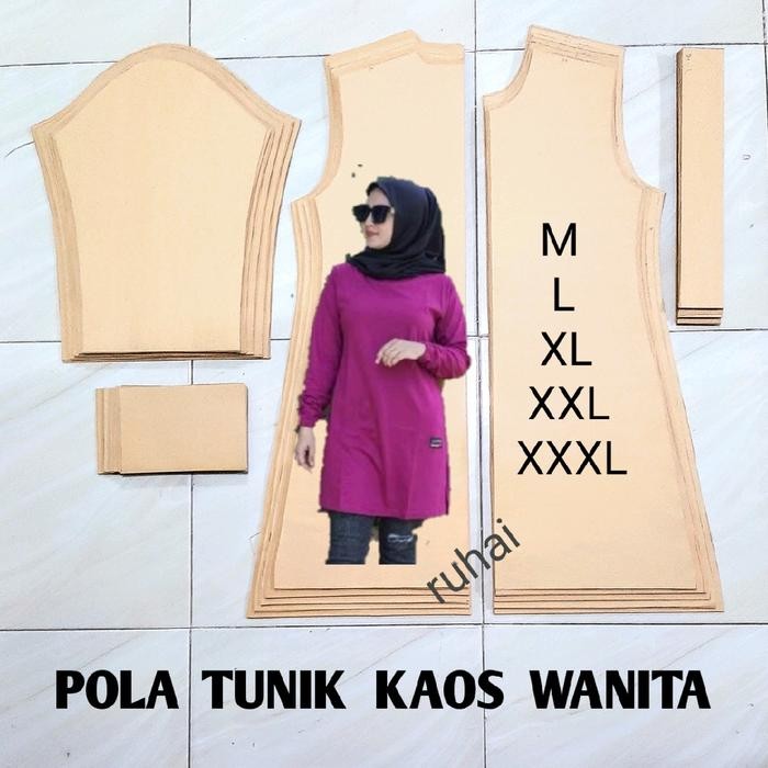pola KAOS TUNIK LENGAN PANJANG satu set isi 5 ukuran size S M L XL XXL XXXL