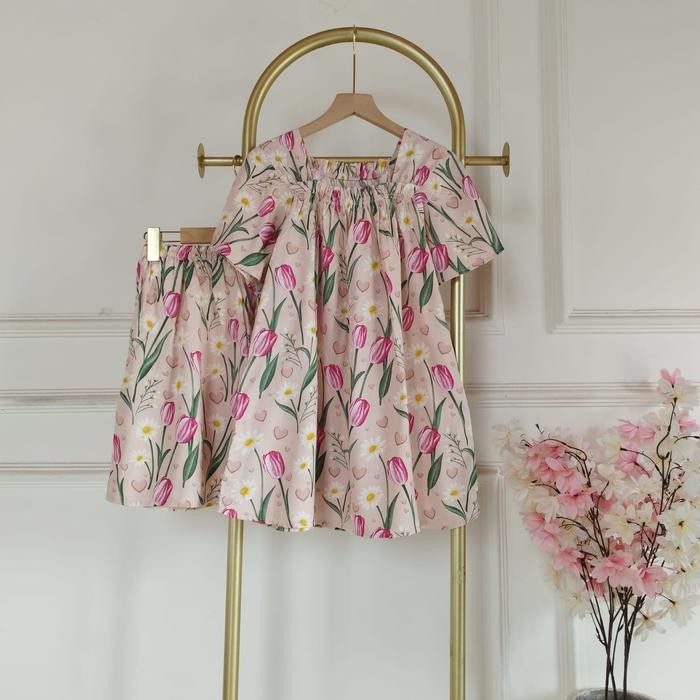 Setelan Baju Tidur Kerut Dada Wanita / Piyama Kekinian - Celana Pendek