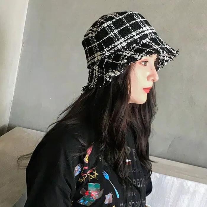 Promo Canel Bucket Hat Woman Premium Topi Pantai Wanita Beach Hat Summer Hat Grid Graffiti Korea