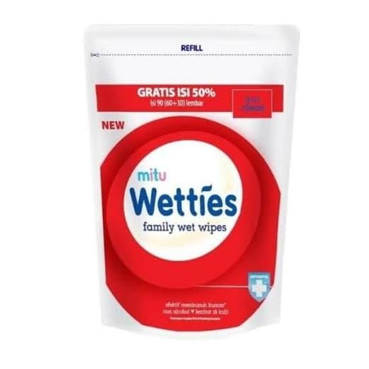 738c- Tisue Basah Wetties Mitu Antiseptik Refill Isi Ulang 90 Lembar
