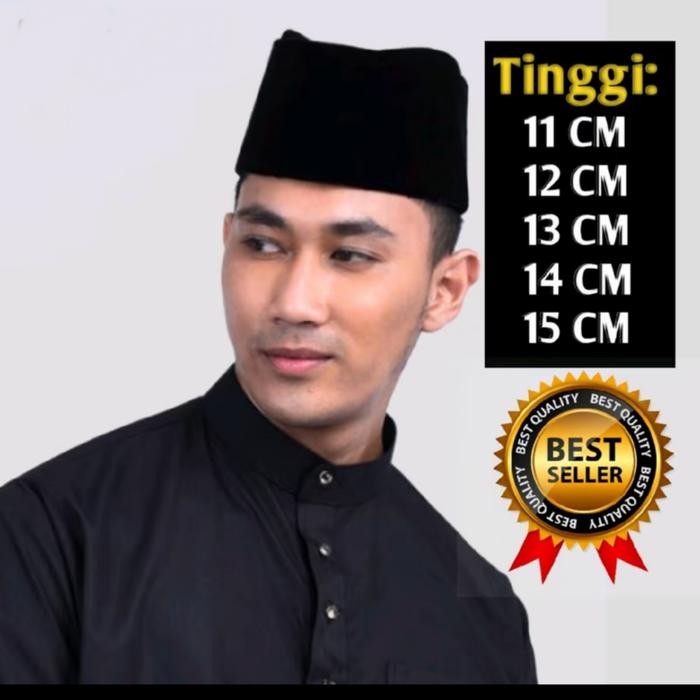 TERMURAH Peci susun Songkok Kopiah Susun AC Hitam Polos - Tinggi 11Cm,12Cm,13Cm READY STOCK