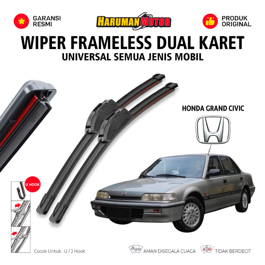 Wiper Blade Honda Grand Civic Double Karet Pembersih Kaca Depan Mobil 1 Set Kiri dan Kanan