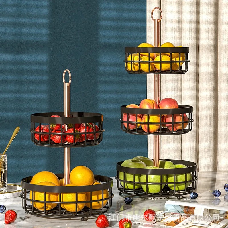 2/3 Tier Detachable Luxury Kitchen Counter Organizer Fruit Basket Holder Bowl Rack Stand Metal Snack