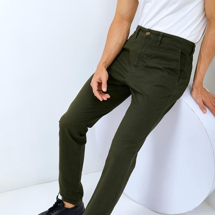 Celana Pria Chino Panjang Wd & Co. Olive Green Slimfit Bahan Stretch