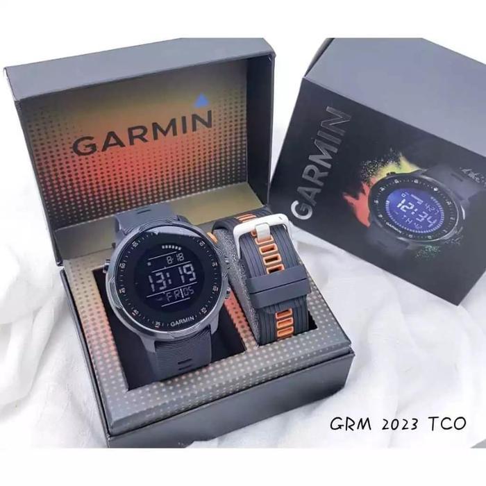 JAM TANGAN PRIA GARMIN ORIGINAL DIGITAL STRAP RUBBER KARET FULL SET
