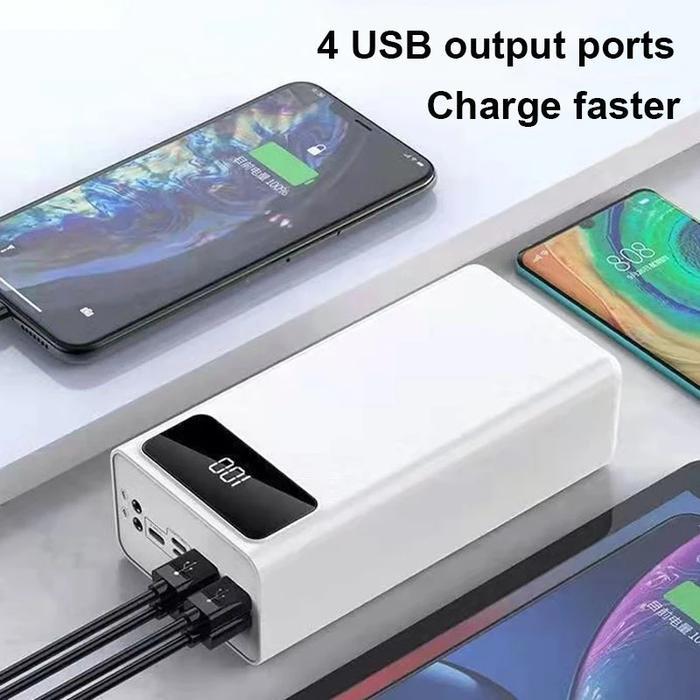 Premium Powerbank 60000Mah 4 Usb Fast Charging Putih Led Hitam 60000 Mah White Hitam Dengan