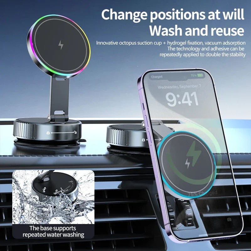 Cooling Magnetic Car Wireless Charger Car Phone Holder Mount Fast Charging for iPhone 15 14 13 Pro