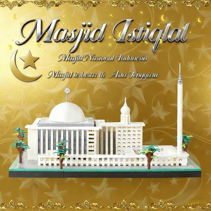 Miniatur Pajangan Mewah: Masjid Istiqlal, Masjid Nasional Indonesia. Dilengkapi Lampu Led, Musik,