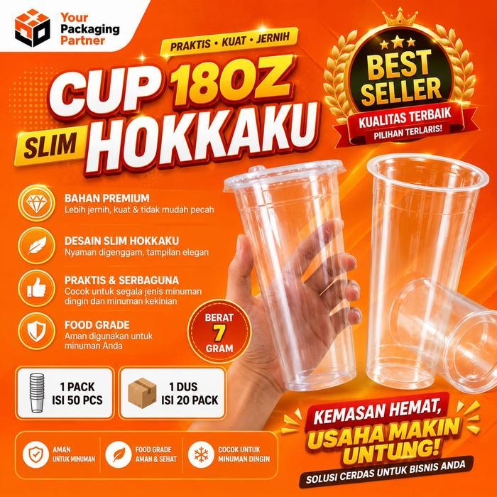 Cup 18Oz Slim 8,5Gr Isi 50 Pcs Tanpa Tutup / Gelas Plastik / Cup Plastic Terlaris