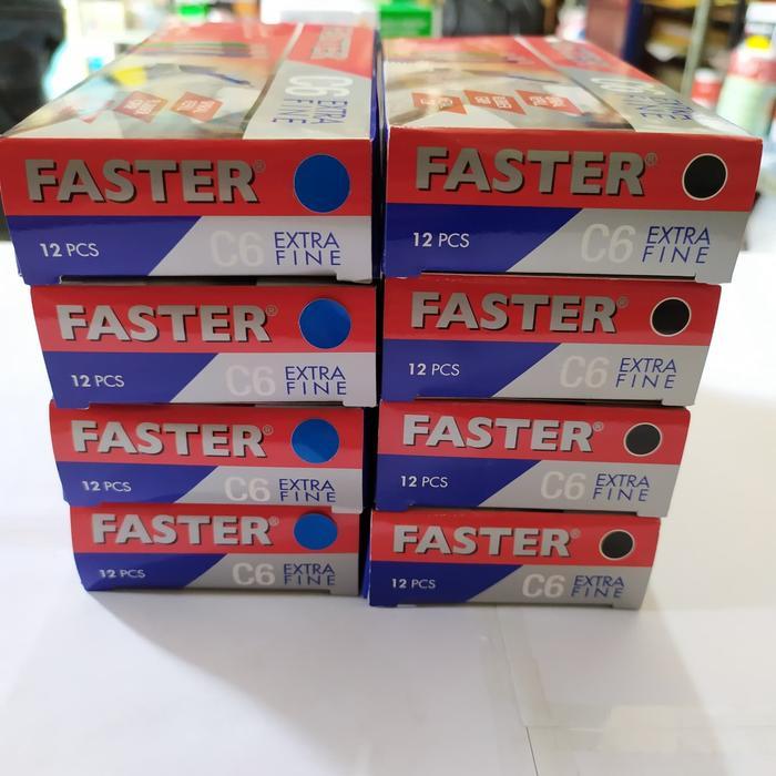 NEW Bolpen Faster C6 hitam - biru