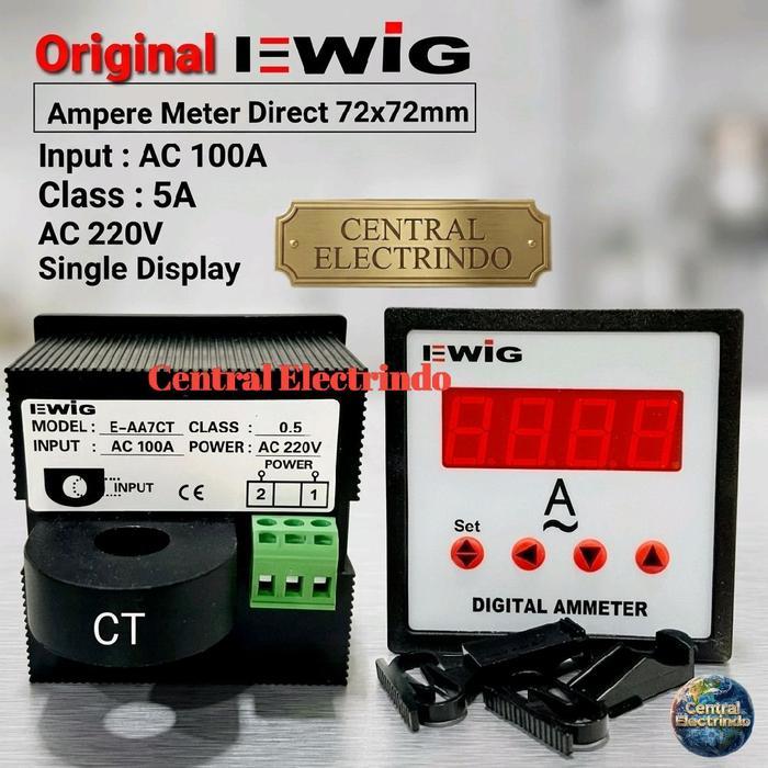Ampere Meter Digital Direct Include CT EWIG 72x72 AC 100A.
