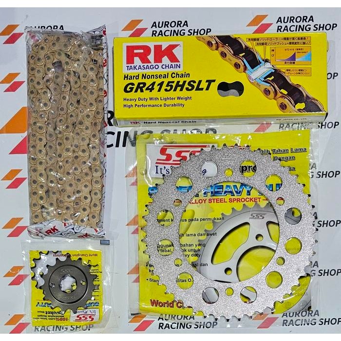 Gear Set Sss 415 Yamaha R15 V3 / R15 V4 / R15M / Vixion R & Rantai Rk 415 Hslt Gold Original