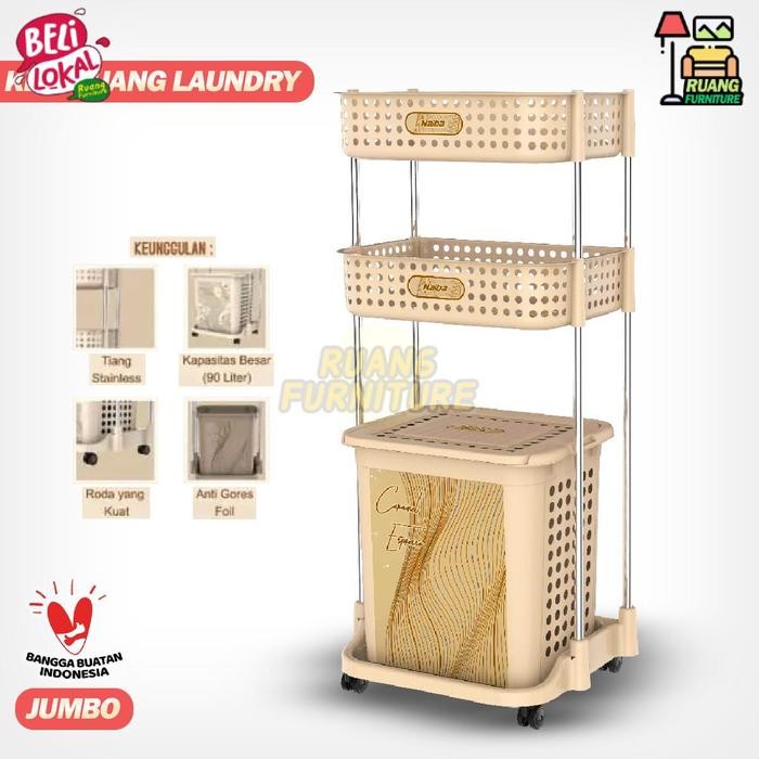 Laundry Basket Jumbo Stainless Steel Rak Keranjang Baju Kotor Naiba Emerald Keranjang Baju Laundry