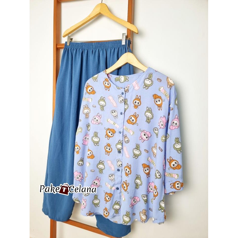 TERLARIS Setelan wanita jumbo xxxl ld 130 one set labubu busui terbaru kekinian bahan rayon import