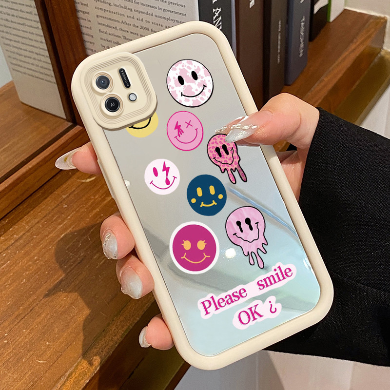 Casing Hp OPPO A16K OPPO A16E Case Softcase Kesing Emotikon tersenyum Cermin Cesing Cantik silikon k