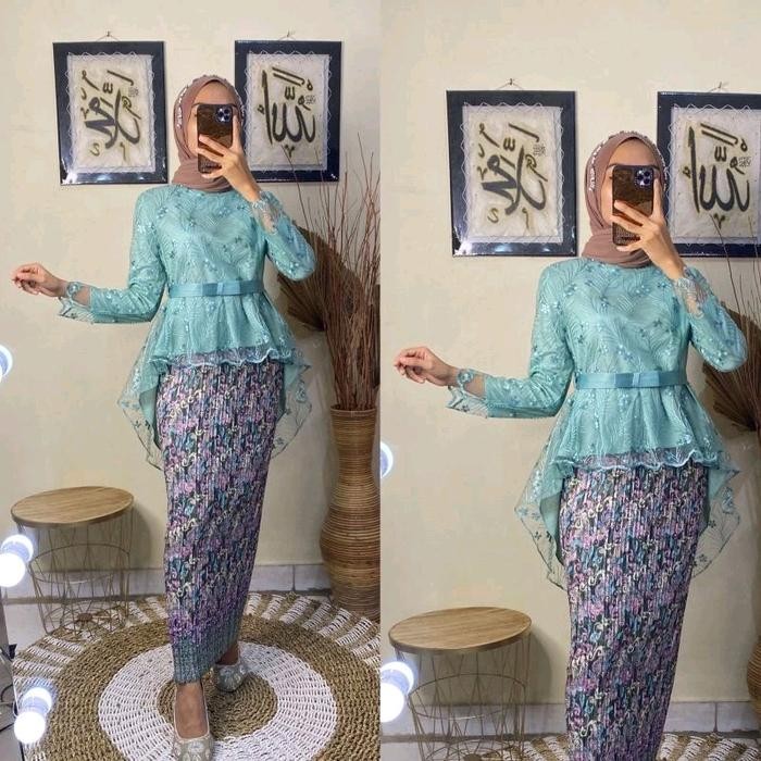 Set Kebaya Aorora Tile Baju Wisuda Kebaya Pesta Baju Nikah Kebaya Kartini Mewah Remaja Hitam Navy