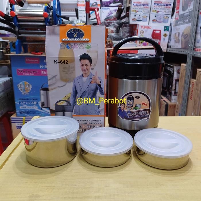 Lunch Box Rantang Termos Makanan Stainless Yoshikawa K-642 1,5 Liter