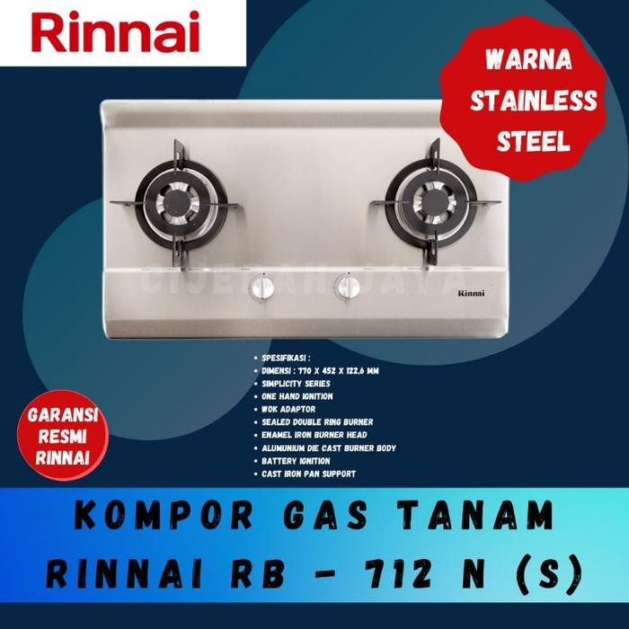 Kompor Tanam Gas Rinnai 2 Tungku Stainless Rb 712Ns Rb712Ns Rb 712 Ns/ Buil-In Hob Rinnai Rb712Ns