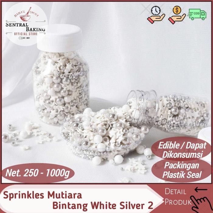 

Stok Baru Sprinkle Kue Mutiara Bintang White Silver 2/ Springkel Pearl Springkle