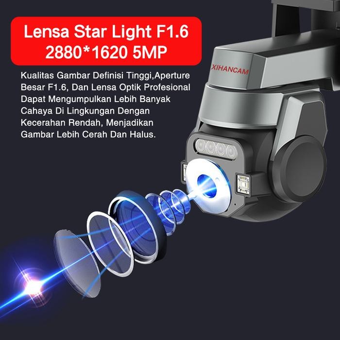 XIHANCAM 5MP CCTV Wifi Outdoor Waterproof IP Kamera CCTV 360 PTZ Zoom CCTV Wifi Jarak Jauh Lewat HP