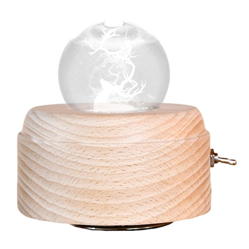 3D Crystal Ball Music Box 3D Rotating Crystal Globe Wooden Bedside Lamp Night Light Creative Crystal