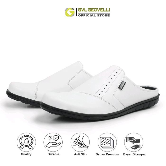 Pilihan- Gvl Geovelli - Sepatu Selop Pria Putih Kulit Sandal Bustong Laki Laki Sendal Bustong