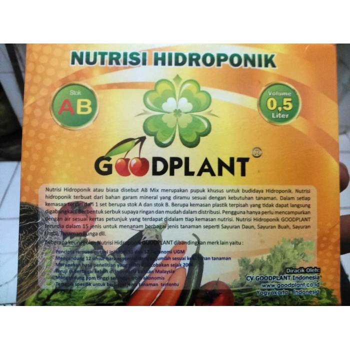 Promo Nutrisi Pupuk Hidroponik Ab Mix 0.5 Liter Sayuran Daun Good Plant Terlaris