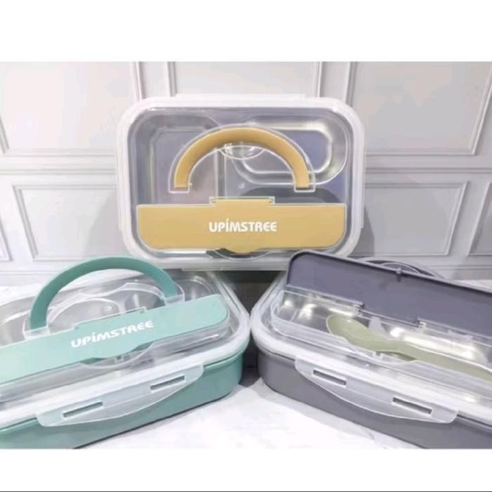 ( 3 Sekat Logo Upimstree/Lunch Time ) Lunch Box Stainless / Kotak Bekal Stainless / wadah bekal