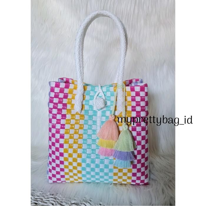 Top (TANPA ACCESORIES) RAINBOW SERIES Tas Jali Tas Jaly Tas Anyaman Plaatik Premium Plastik