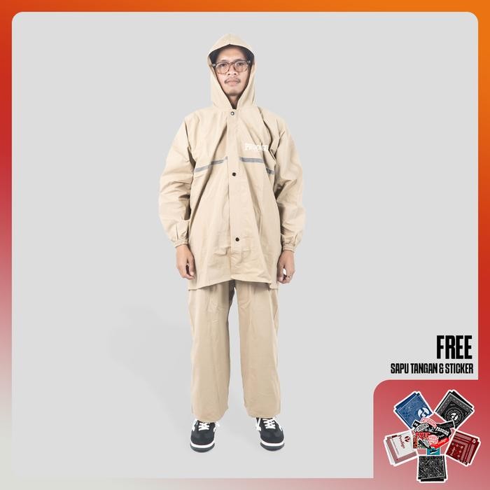 Jas Hujan Pria Wanita Raincoat Stelan Baju Celana Prodigo Teribi Cream