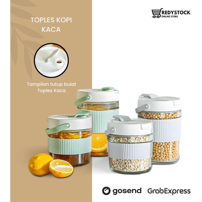 Toples Kaca Kopi Biji-bijian Fermentasi Acar Double Open Glass Sealed Lid Pickle Jar with Handle