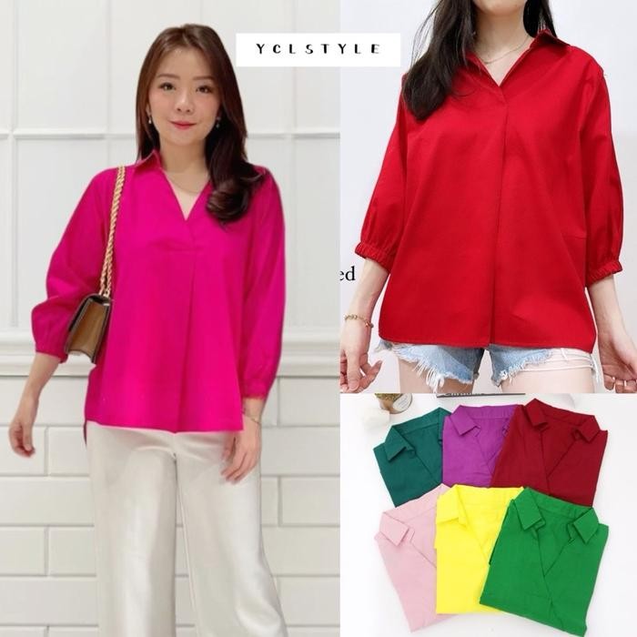 NAGITA BLOUSE V-NECK TWIST NECK COTTON SHIRT Blus atasan wanita