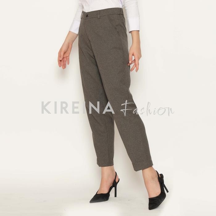 KIREINA Celana Panjang Kerja Formal Wanita Pinggang Karet Belakang Celana Bahan Kantor Wanita