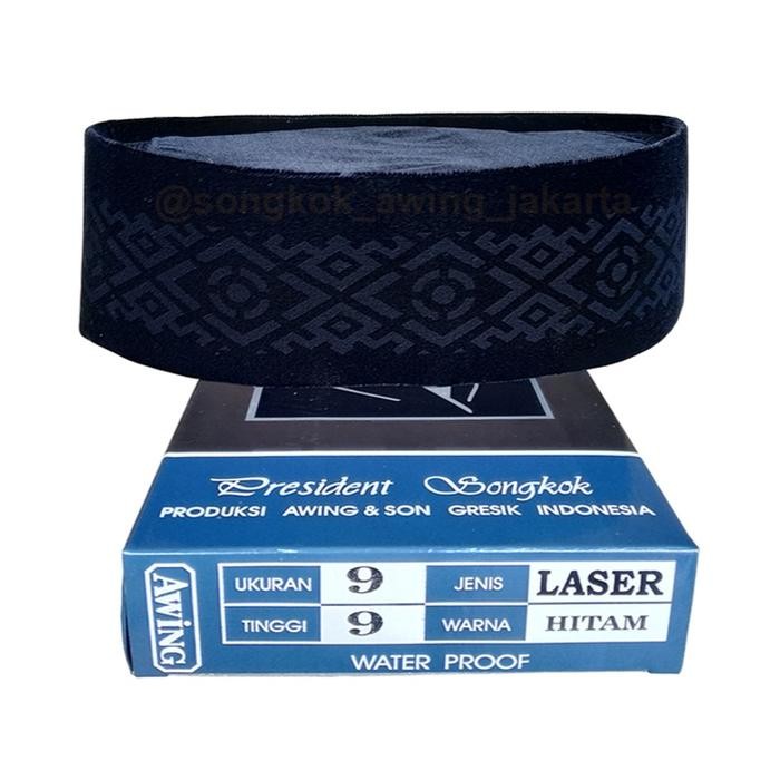 ASLI Songkok Peci Awing AC Motif Laser Kopiah Hitam Dewasa READY STOCK