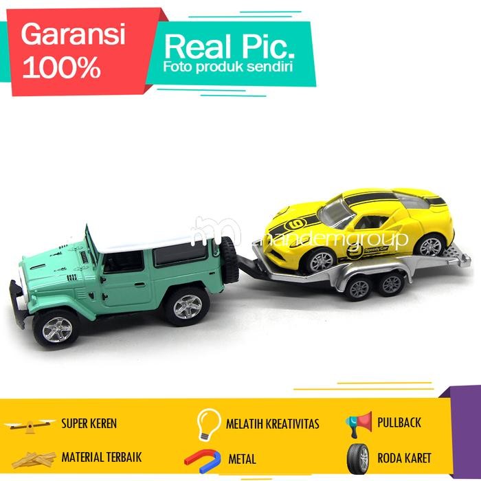 Diecast Miniatur Mainan Mobil Jeep Hardtop Towing Derek Set Isi 2