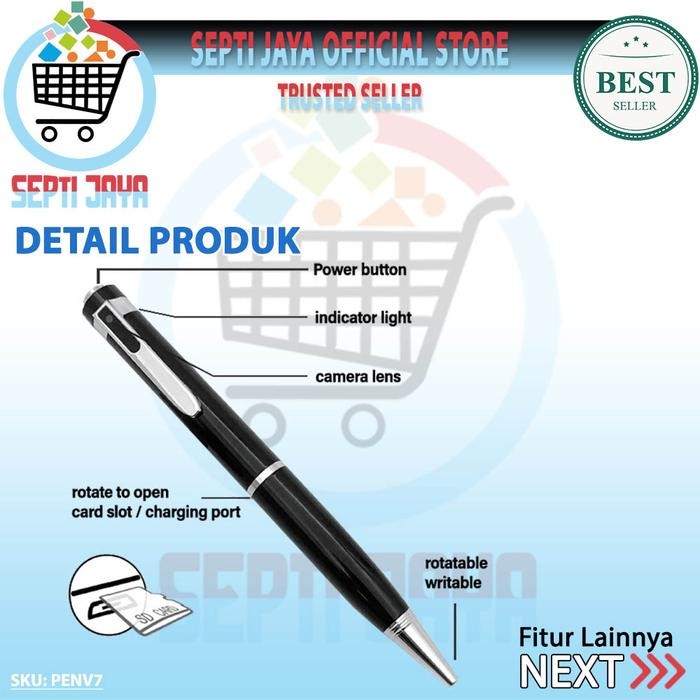 CAMNOW- Spy Cam Pen V7 Camera Pulpen Pengintai Mini 1080P Kamera Saku Pocket