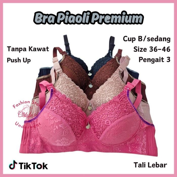 3 Pcs Bh Piaoli Premium Wanita Dewasa Bra Seksi Katun Motif Bunga Cantik