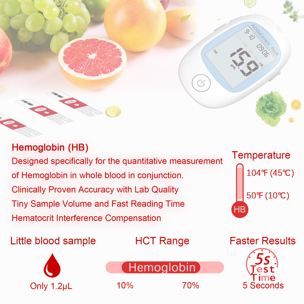 4 in 1 Multifunction Monitor Hemoglobin Blood Ketone Glucose Uric Acid Meter Test Strip HB Anemia