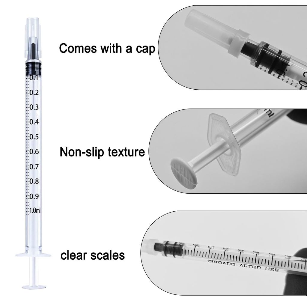 100PCS 1ml 1cc Plastic Syringe With Cap Individually Wrapped Sterilized Injector for Liquid
