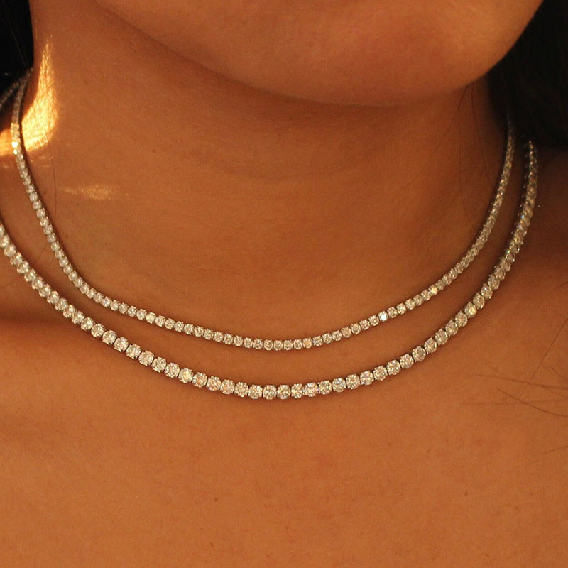 Cubic zirconia tennis necklace stainless steel bling Diamo tennis chain necklace simple dainty