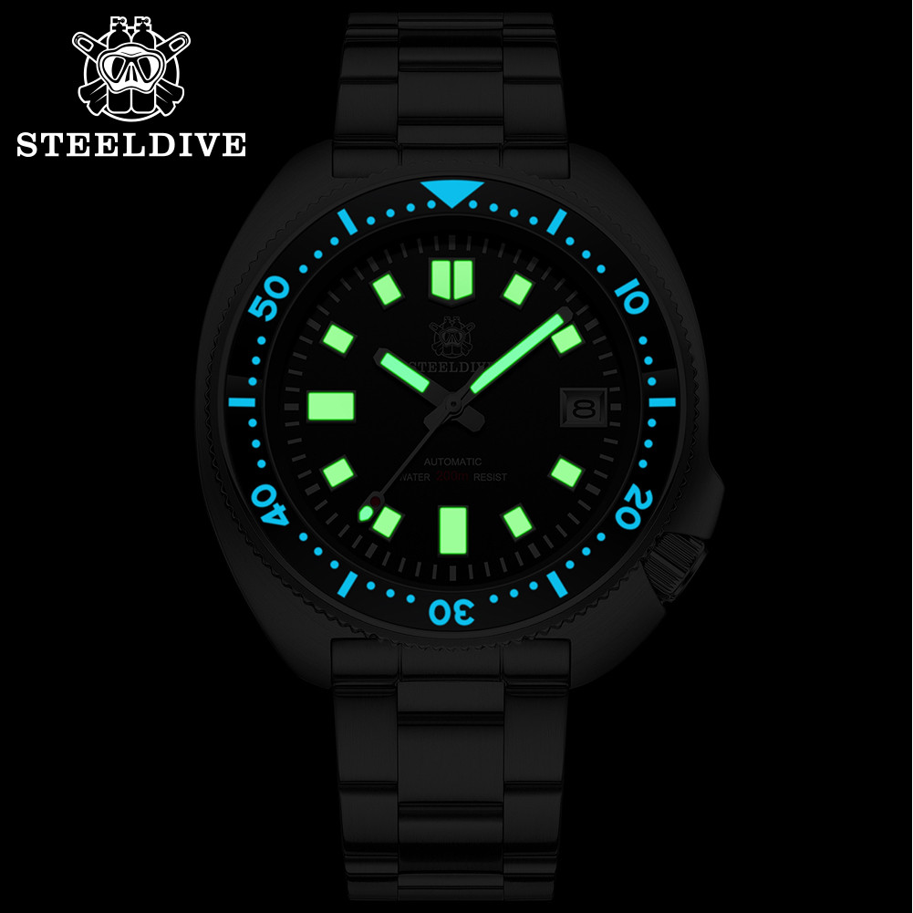 SD1970 Steeldive Brand Sunray Dial Milled Clasp Bracelet 44mm Case 200M Waterproof NH35 Turtle Men