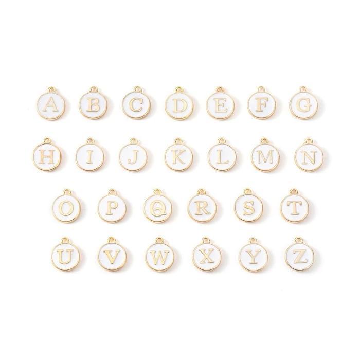 DIY 12mm Charm Huruf Enamel Epoxy Putih bulat bandul 10pcs