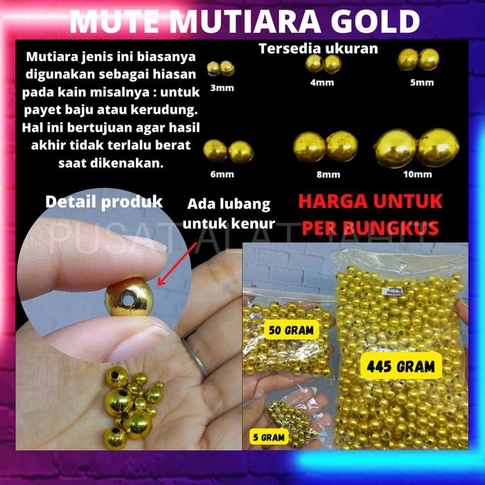 Mute Mote Manik Manik Payet Mutiara Sentetis Bulat Gold