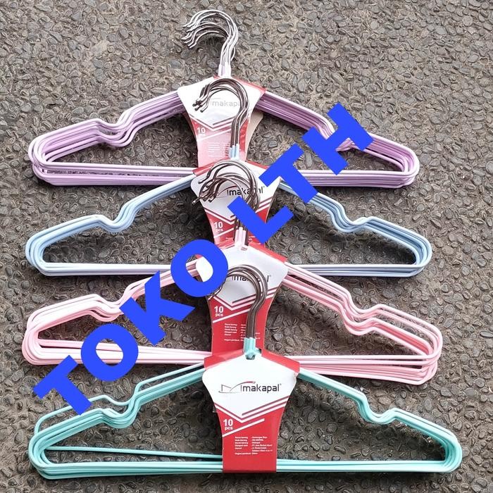 10 PC GANTUNGAN HANGER BAJU DEWASA KAWAT STAINLESS LAPIS KARET PLASTIK