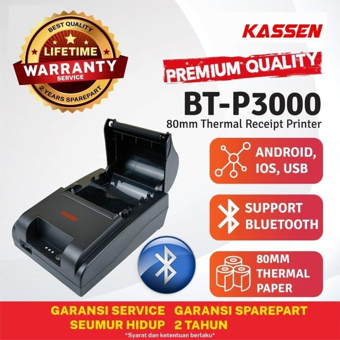 

KASSEN BT-P3000 BLUETOOTH PRINTER KASIR & KITCHEN THERMAL PAPER 80X50