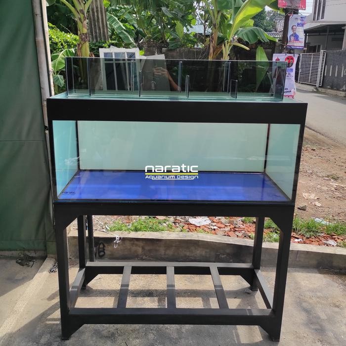 Aquarium fullset 120x50x50 10mm rak holo 4x6 biru-putih